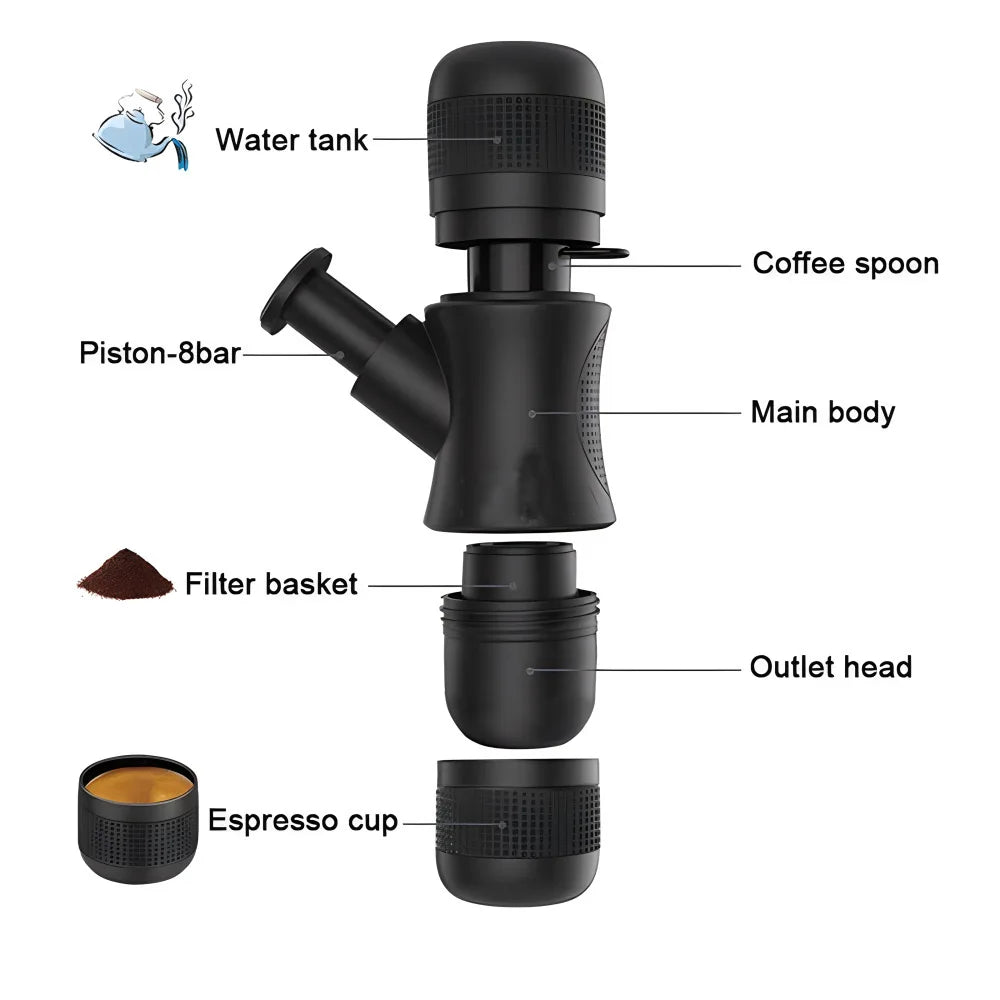 Portable Mini Hand Pressure Coffee Machine Handheld Pressure Coffee Espresso Machine Office/Home Office Travel Outdoor Travel