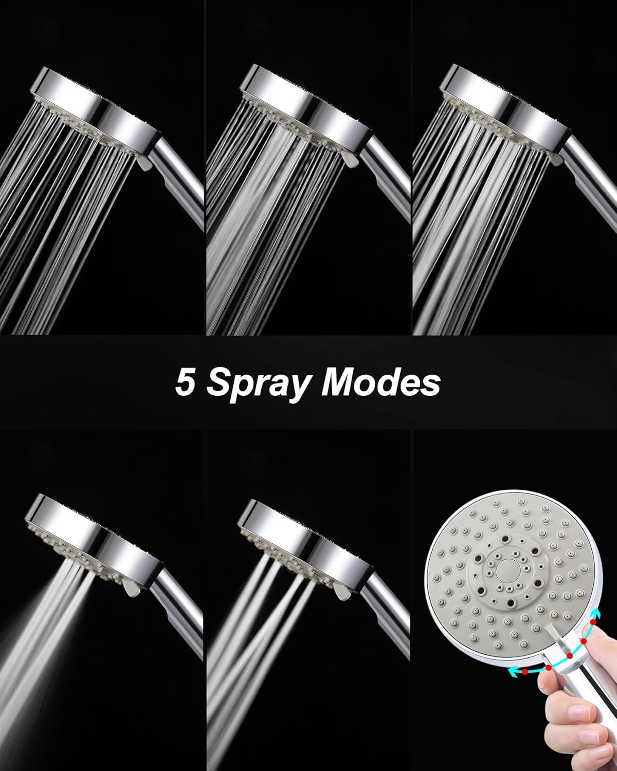 High-Performance Shower Head with 2M Hose, 5 Spray Modes, and Turbocharged Technology for Optimal Low Water Pressure Efficiency