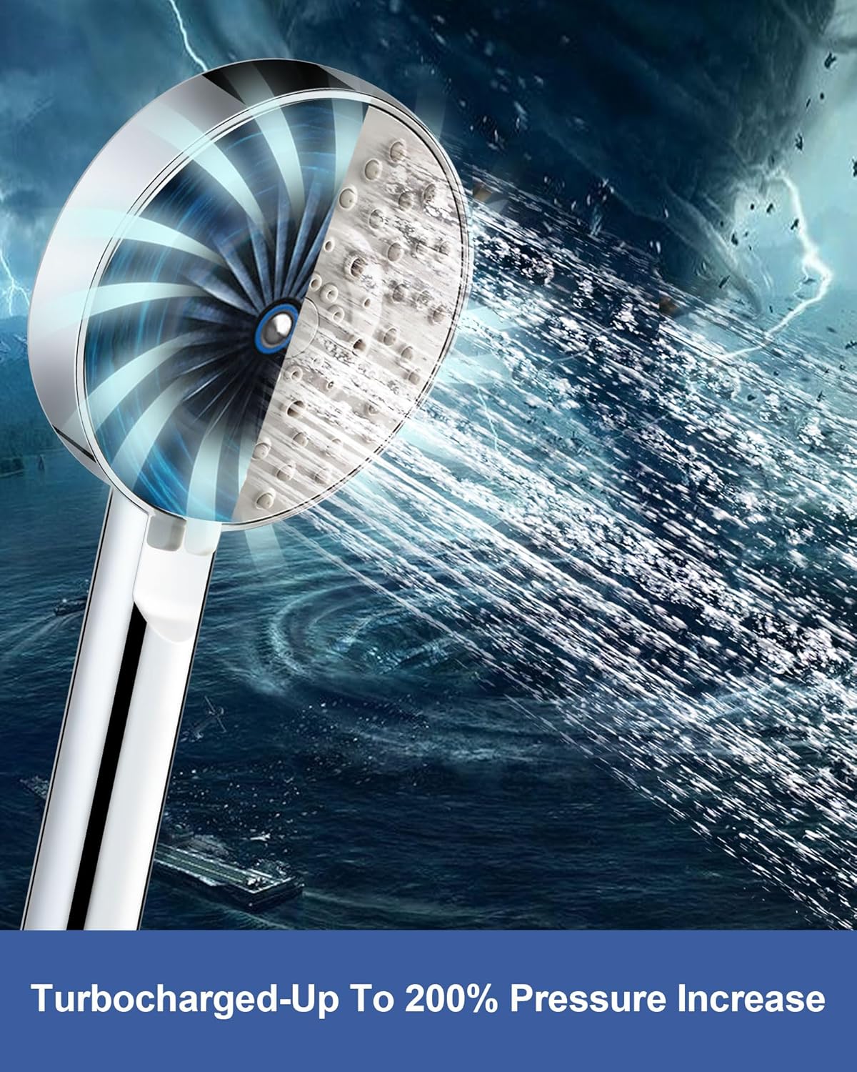 High-Performance Shower Head with 2M Hose, 5 Spray Modes, and Turbocharged Technology for Optimal Low Water Pressure Efficiency